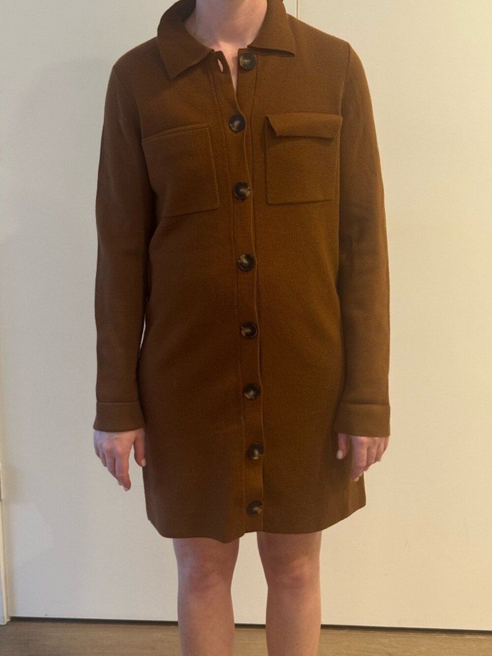 Sezane Bettina Dress Light Chocolate Merino Wool Knit Shirt Dress S